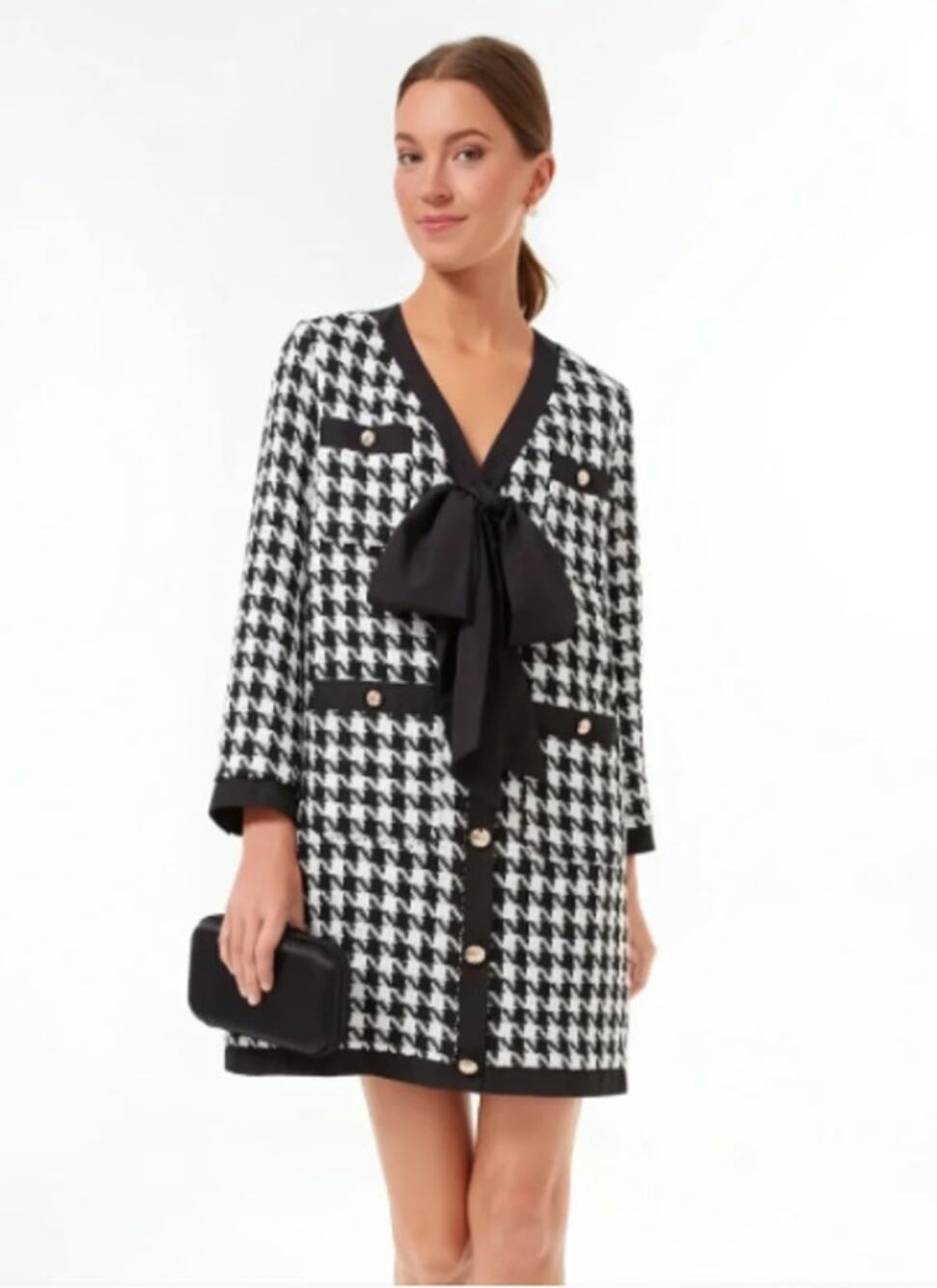 Pomander Place Coco Tweed Bow Dress Black White Mini Size XXL NEW